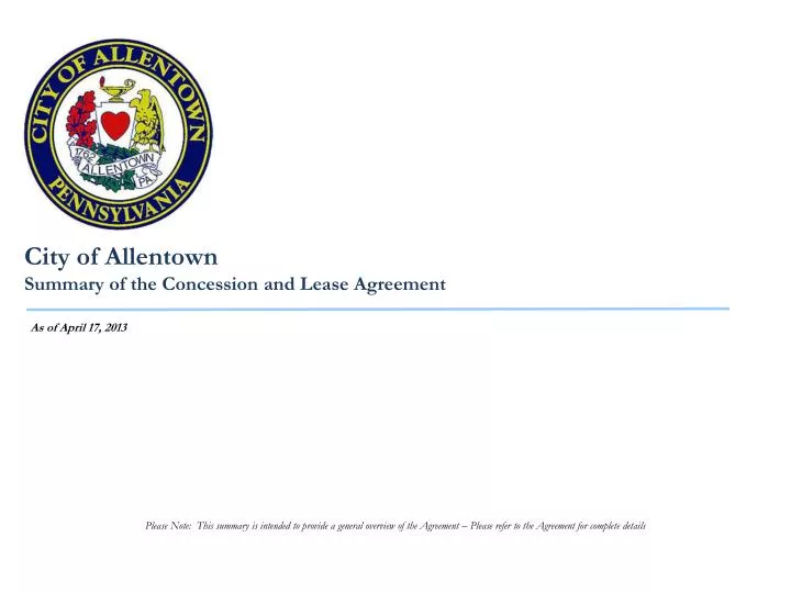 city of allentown summary of the concession and lease agreement