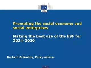 Promoting the social economy and social enterprises Making the best use of the ESF for 2014-2020