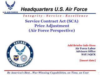 Service Contract Act (SCA) Price Adjustment (Air Force Perspective)