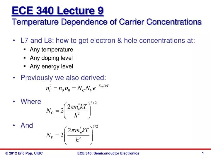 ece 340 lecture 9 temperature dependence of carrier concentrations