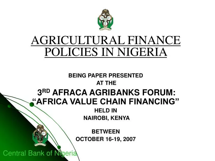 agricultural finance policies in nigeria