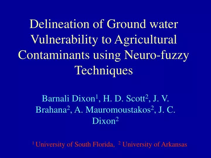 delineation of ground water vulnerability to agricultural contaminants using neuro fuzzy techniques