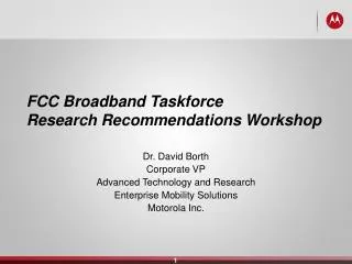 FCC Broadband Taskforce Research Recommendations Workshop