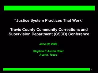 “Justice System Practices That Work” Travis County Community Corrections and Supervision Department (CSCD) Conference