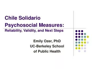 Chile Solidario Psychosocial Measures: Reliability, Validity, and Next Steps