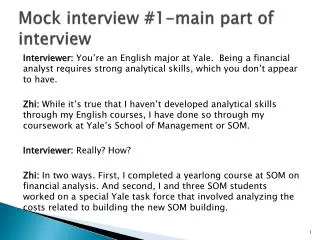 Mock interview # 1- main part of interview