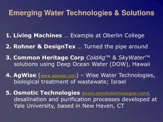 Emerging Water Technologies &amp; Solutions
