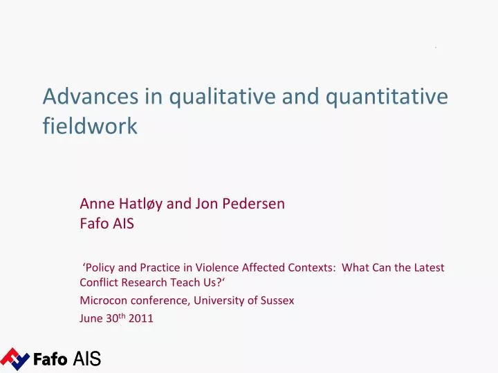 advances in qualitative and quantitative fieldwork