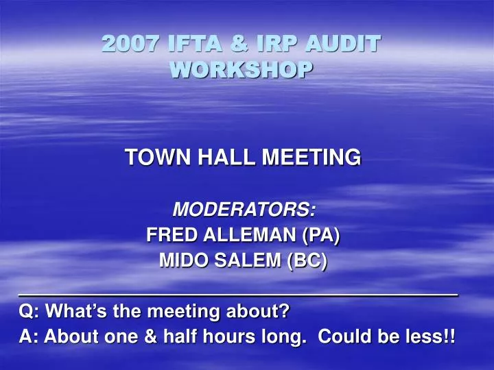 2007 ifta irp audit workshop