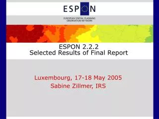 ESPON 2.2.2 Selected Results of Final Report