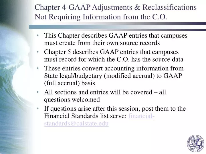 chapter 4 gaap adjustments reclassifications not requiring information from the c o