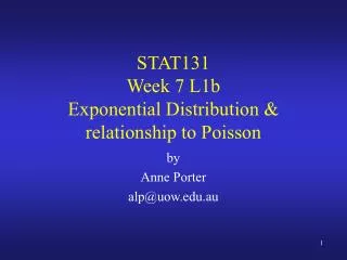 STAT131 Week 7 L1b Exponential Distribution &amp; relationship to Poisson