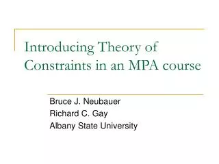 Introducing Theory of Constraints in an MPA course