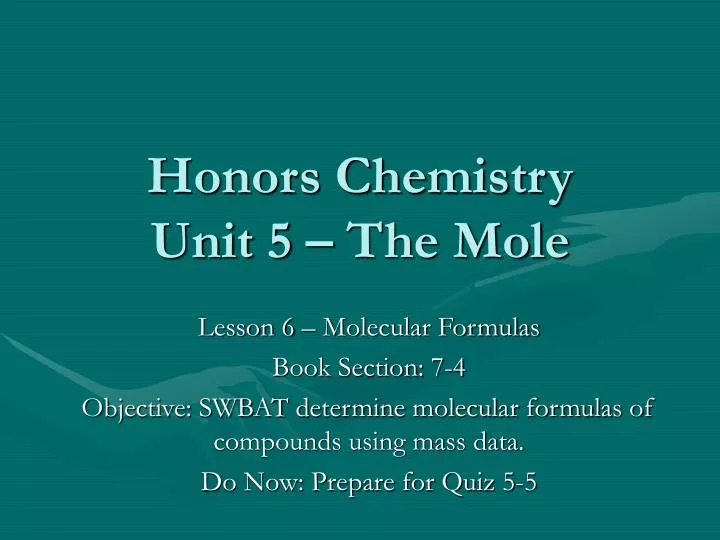 honors chemistry unit 5 the mole