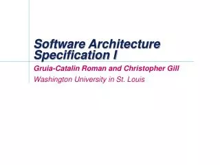 Software Architecture Specification I