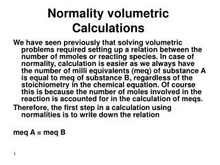 Normality volumetric Calculations