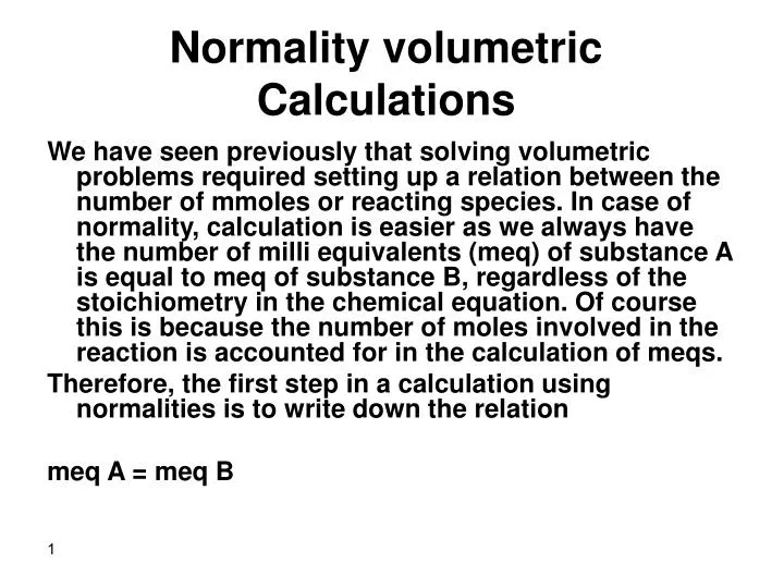 normality volumetric calculations