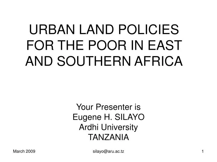 urban land policies for the poor in east and southern africa