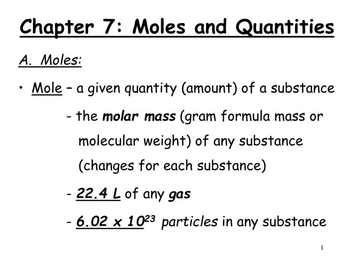 chapter 7 moles and quantities