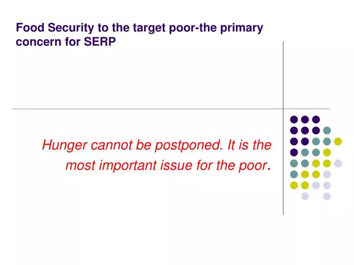 food security to the target poor the primary concern for serp
