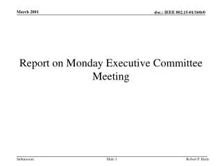 Report on Monday Executive Committee Meeting