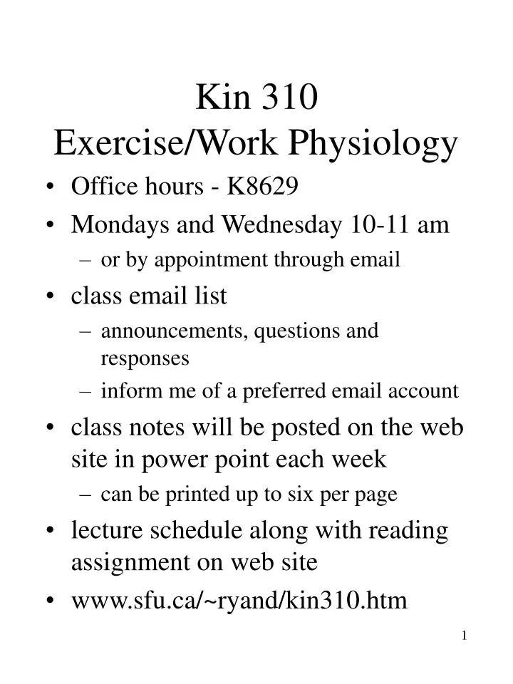kin 310 exercise work physiology