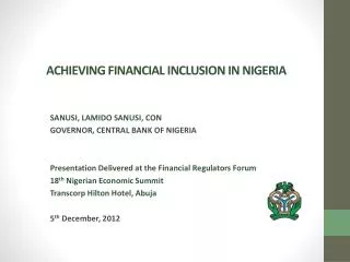 ACHIEVING FINANCIAL INCLUSION IN NIGERIA