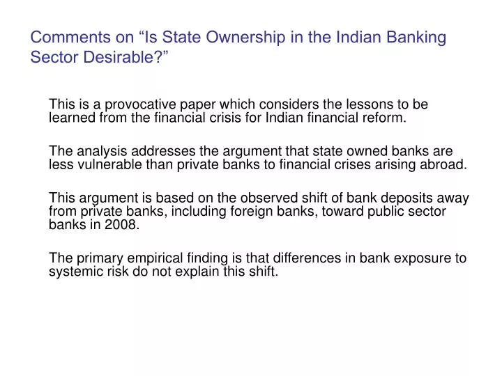 comments on is state ownership in the indian banking sector desirable