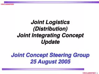 Joint Logistics (Distribution) Joint Integrating Concept Update Joint Concept Steering Group 25 August 2005