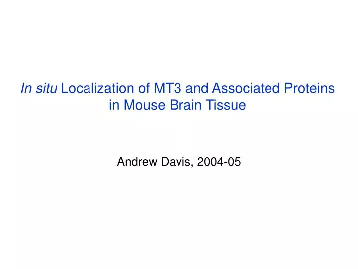 in situ localization of mt3 and associated proteins in mouse brain tissue
