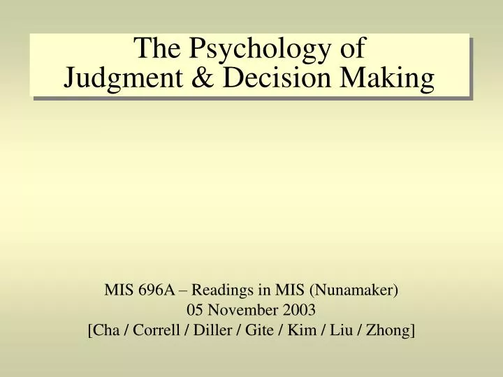 the psychology of judgment decision making