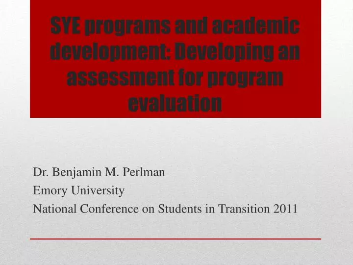 sye programs and academic development developing an assessment for program evaluation