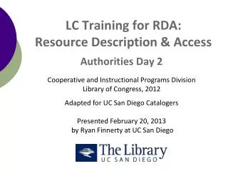 LC Training for RDA: Resource Description &amp; Access