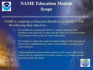 NAME Education Module Scope