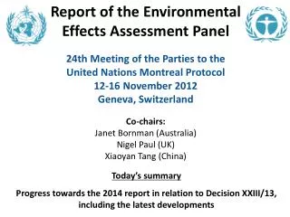 Report of the E nvironmental Effects Assessment Panel 24th Meeting of the Parties to the United Nations Montreal Proto