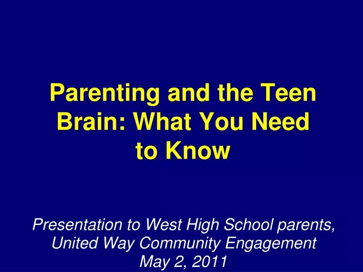 presentation to west high school parents united way community engagement may 2 2011