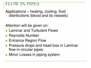 FLOW IN PIPES