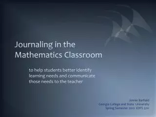 Journaling in the Mathematics Classroom