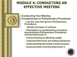 MODULE 4: CONDUCTING AN EFFECTIVE MEETING