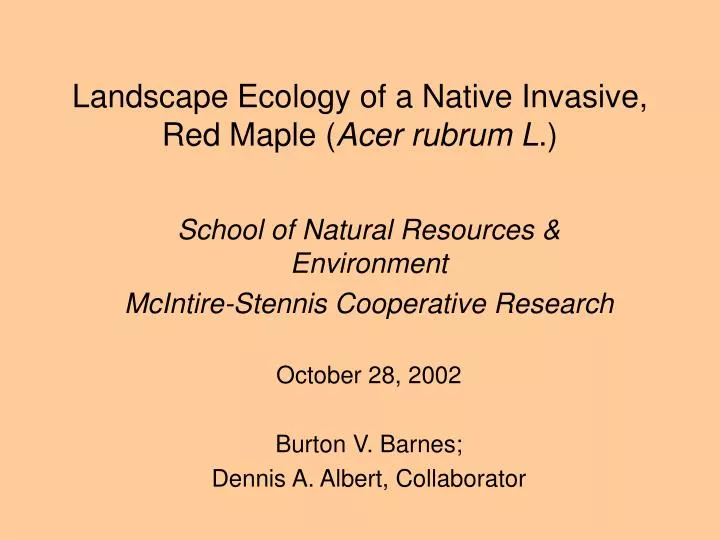 landscape ecology of a native invasive red maple acer rubrum l