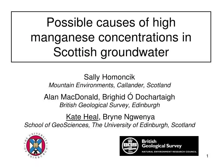 possible causes of high manganese concentrations in scottish groundwater