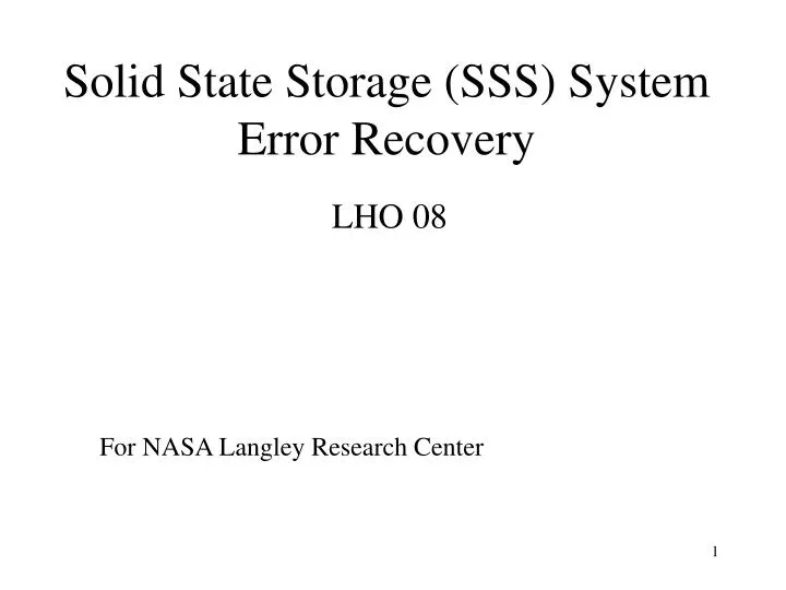 solid state storage sss system error recovery
