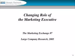 Changing Role of the Marketing Executive The Marketing Exchange #7 Large Company Research, 2005