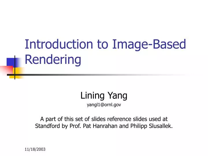 introduction to image based rendering