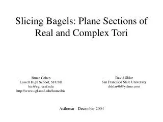 Slicing Bagels: Plane Sections of Real and Complex Tori