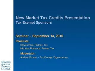 New Market Tax Credits Presentation Tax Exempt Sponsors