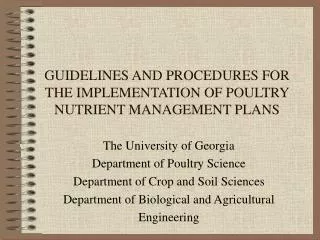 GUIDELINES AND PROCEDURES FOR THE IMPLEMENTATION OF POULTRY NUTRIENT MANAGEMENT PLANS