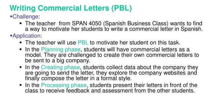writing commercial letters pbl