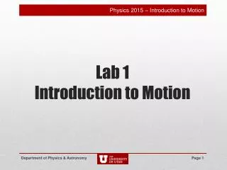 Lab 1 Introduction to Motion