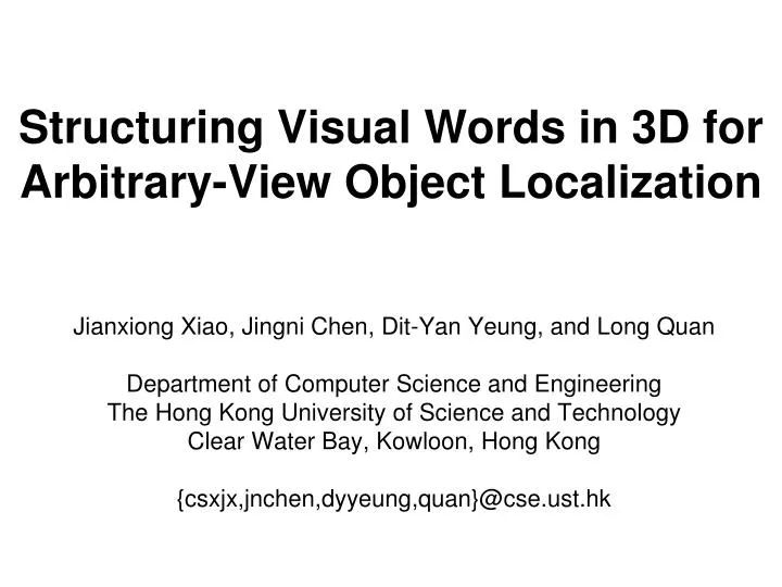 structuring visual words in 3d for arbitrary view object localization